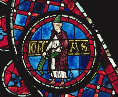 1234年に艶をかけられた北のバラの窓からの詳細、預言者ヨナ 作： French School