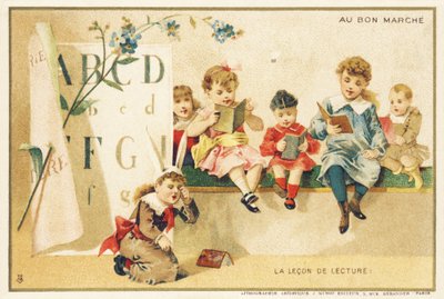 読書のレッスン、パリ、1900年頃（クロモリトグラフ） 作： French School