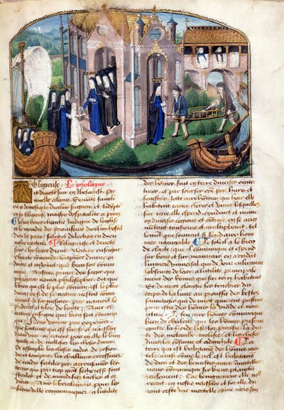 Le Livre de Vie Active de lHotel Dieu de Parisからの初心者と患者の歓迎、ジャンアンリによるc.1482（236790も参照） 作： French School