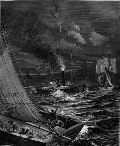 この船は、ロバート・フルトン（1765～1815）が1807年にハドソン川のニューヨーク-アルバニー間の航路用に作ったものです。 作： French School