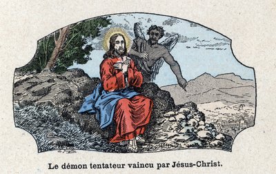 イエス・キリストが打ち破った誘惑の悪魔。イエス・キリストは霊に導かれて砂漠に行き、悪魔に誘惑された。Tout l