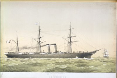 1860年頃、ルアーブルからニューヨークに渡る大西洋横断パドルライナールペレール 作： French School