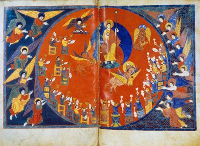 聖ヨハネのミニチュアのビジョンは、775年にリーバナの修道士ベアトゥスによって書かれた『聖ヨハネによる黙示録』の注釈に由来しています。 作： French School