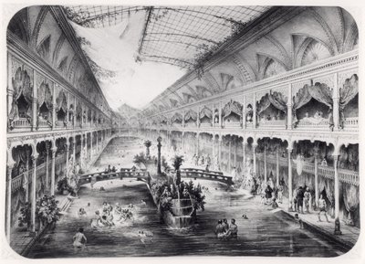 1847年のパリのシャンゼリゼの水体育館 作： French School