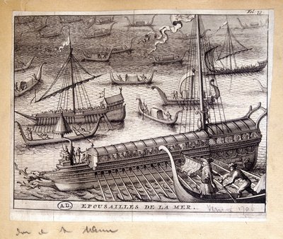 1706年、海を背景にしたヴェネツィア総督の妻たち - エングレーヴィング 作： French School