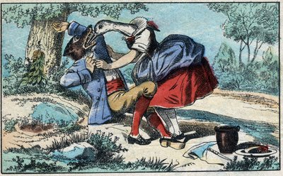 狼とコウノトリジャン・ド・ラ・フォンテーヌ（1621-95）の寓話。19世紀末のエピナル画像。 作： French School