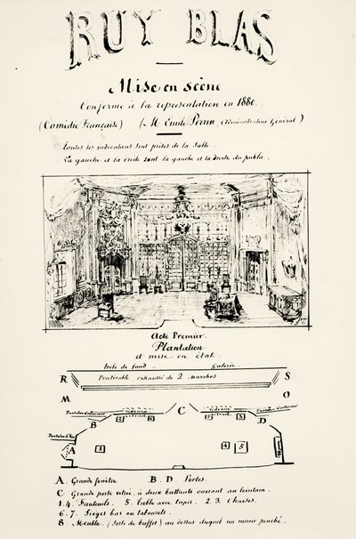 ヴィットーユーゴー（1802-85）によるルイブラス（1838）の第1幕の劇場プログラム、1880 作： French School
