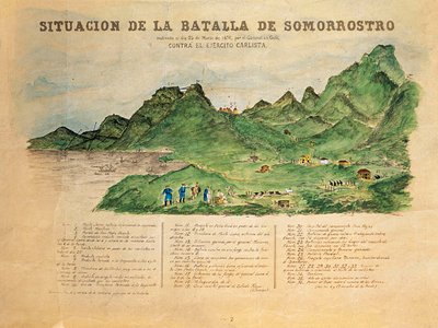 第三次カーリスト戦争（1872年〜1876年）：1874年3月25日のバスク地方のソモロストロの戦いの記述（エングレービング 作： French School