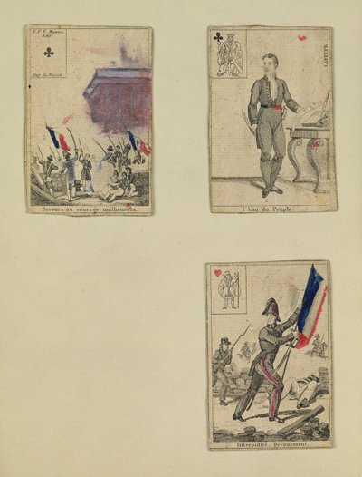1830年、1831年7月の英雄を記念するトランプ3枚 作： French School