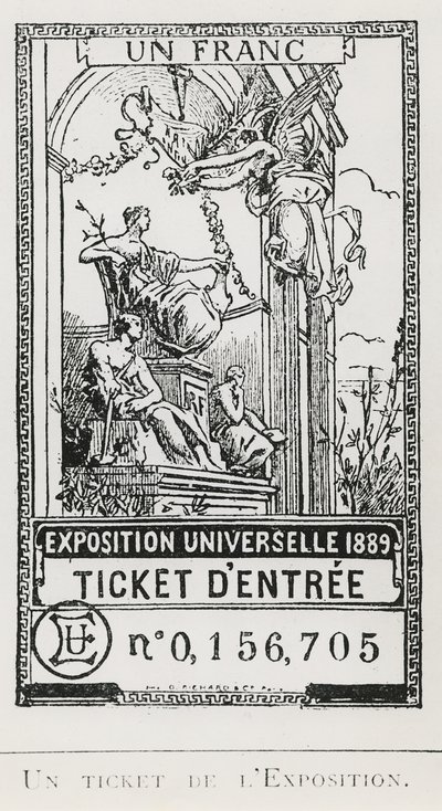 1889年の万国博覧会の入場券（リトグラフ 作： French School