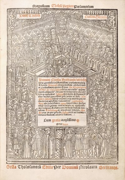 トゥールーズ議会を示すタイトルページ、1515年 作： French School