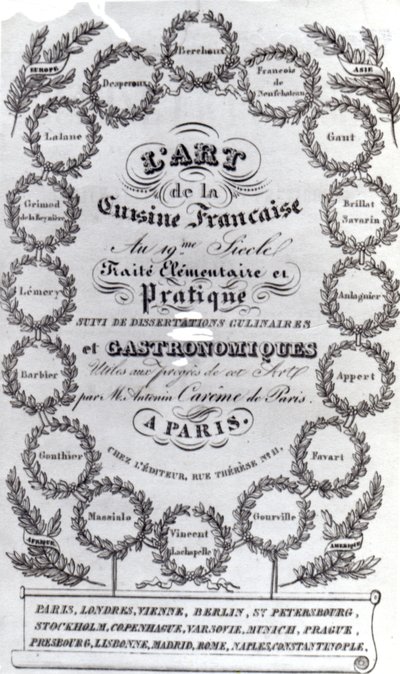 LArt de la Cuisine Francaise vol。のタイトルページ。アントニン・カレメによるIII、1834年発行（印刷された紙） 作： French School