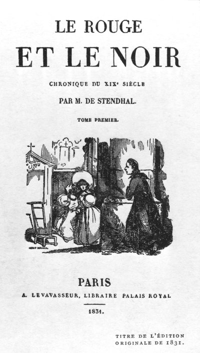 1831年に出版されたスタンダール（1783-1842）による赤と黒の初版のタイトルページ 作： French School