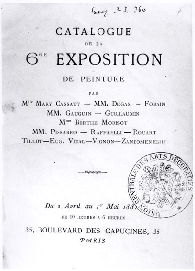 第6回印象派展のカタログのタイトルページ、1881 作： French School