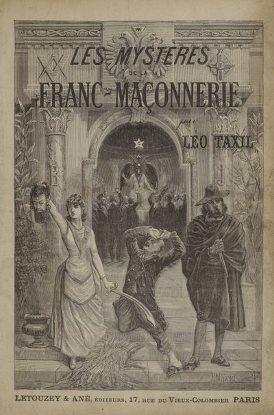 Les Mysteres de la Franc-Maçonnerie Devoiles』のタイトルページのイラスト（エングレーヴィング）。 作： French School