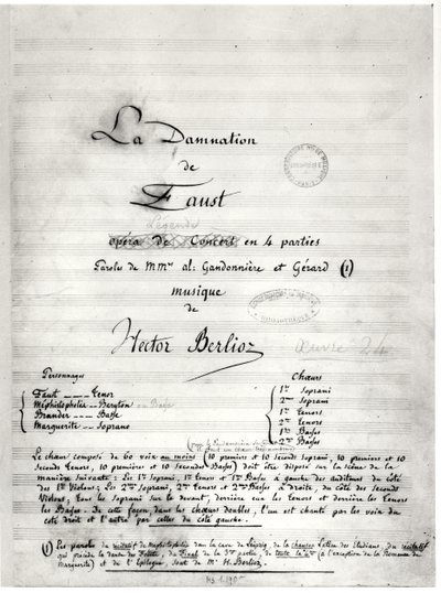 Hector Berlioz（1803-69）による「La Damnation de Faust」のタイトルページ1846 作： French School
