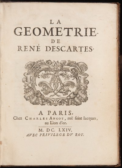 ルネ・デカルトによる「幾何学」のタイトルページ 作： French School