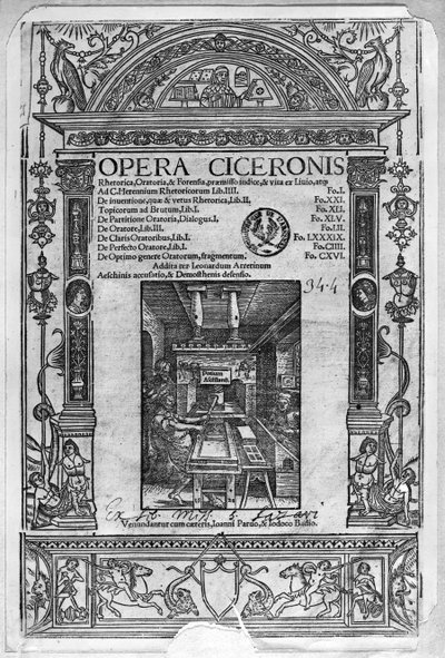 1520年に公開されたオペラシセロニスのタイトルページ 作： French School