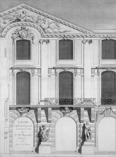1745年に出版された、オッペナーズのデザインが刻まれたプレートの本のタイトルページ 作： French School