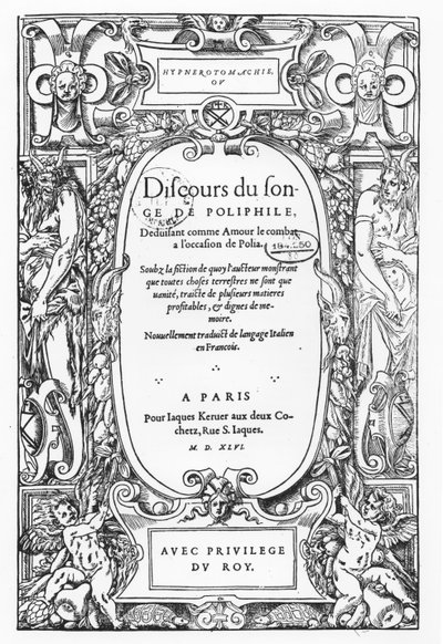 Discours du Songe de Poliphile」のタイトルページ 作： French School