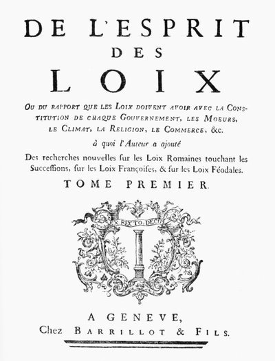 シャルルドモンテスキュー（1689-1755）1748によるDe LEsprit des Loixのタイトルページ、ジュネーブ発行 作： French School