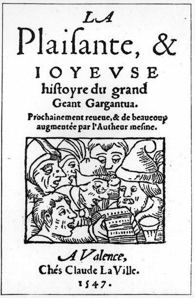 Francois Rabelais（1494-1553）1547（xylograph）によるGargantuaのタイトルページ 作： French School