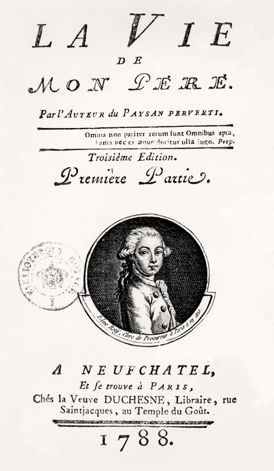 「LaViede Mon Pere」のタイトルページ、1788年 作： French School