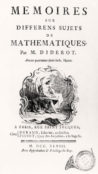 「数学のさまざまな主題に関する回顧録」のタイトルページ、1748年 作： French School