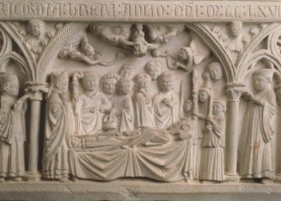 司教ラドゥルフの墓（d.1266）、石棺からの行列とRadulphesの魂の天国への連れ去りを描いた詳細（171276も参照） 作： French School