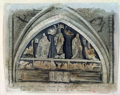 ニコラフラメルの墓（c.1330-1418）、シミティエールデイノセント（紙にトイレ） 作： French School