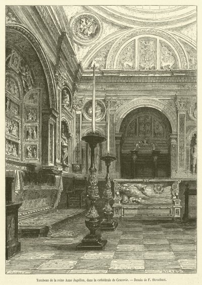 クラクフ大聖堂にあるアンネ・ヤゲロン王妃の墓（彫刻作品 作： French School