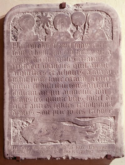 ニコラフラメルの墓石、もともとはサンジャックドラブシェリー教会、1418年 作： French School