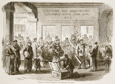 誓約の道具はパリの労働者に返還されました、1870年から1871年のフランスとドイツの間の戦争のカッセルの歴史からのイラスト 作： French School