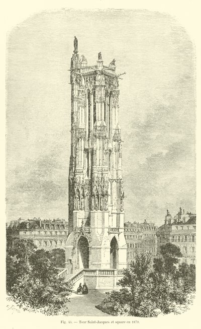 1870年に建てられたサンジャックの塔と広場 作： French School