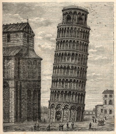 ピサの塔 - Torre di Pisa - Tour de Pisa - Alexis Clercによる「科学を身近に-物理学と化学」の版画 - 19世紀末 - 個人蔵 作： French School