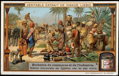 貿易と産業の発展エジプトと近隣諸国との貿易関係 - リービッヒ・クロモリソグラフィー 作： French School