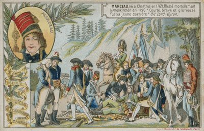 フランスのマルソー=デスグレイヴィエ将軍の死を描いた画像付きのトレードカード 作： French School