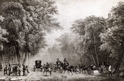 1830年頃の19世紀のフランス、パリの交通 作： French School