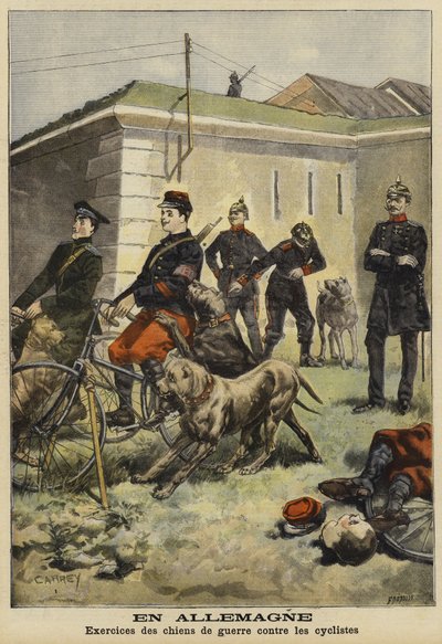 ドイツのサイクリストを攻撃するための軍犬の訓練 作： French School
