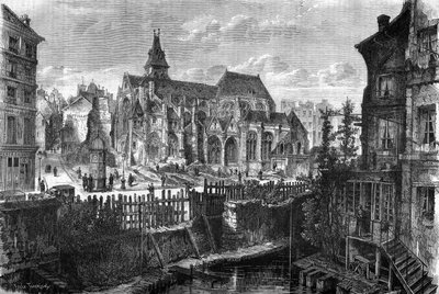 第二帝政期のパリの変容、オスマン朝のパリ：ムフェタール地区のサン・メダール教会の撤去 作： French School