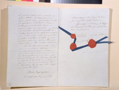 1805年12月26日プレスバーグで署名されたナポレオン1世（1769-1821）とフランツ2世（1768-1835）の間の条約（ペンと紙にインク） 作： French School