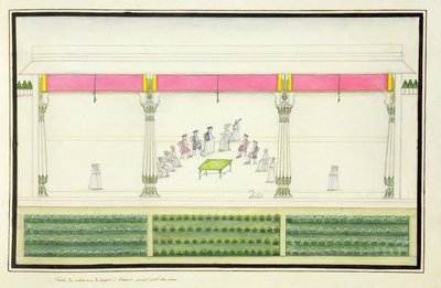 1774年に発行されたGentil AlbumからGentilが出席した1765年のイギリス人とベナレスでのNawabの条約 作： French School