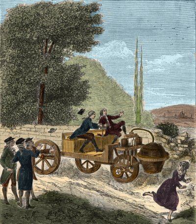 ニコラ・ジョセフ・キュグノの三輪蒸気自動車がパリのアーセナルで試作される 作： French School