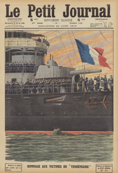 フランスの潜水艦「ヴァンデミアール号」沈没事故の犠牲者への賛辞（カラーリトグラフ 作： French School