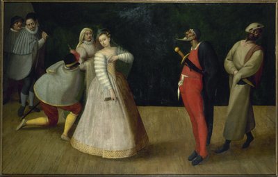 イタリアの喜劇役者一座（ジェローシ一家か）、1580年頃（油彩） 作： French School