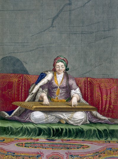 ジェラールスコティン（1671-1716）によって彫刻された、チャールズドフェリオールの「レヴァントのさまざまな国を表す100枚の版画のコレクション」から、キーボードを弾く楽器を演奏するトルコの女の子 作： French School