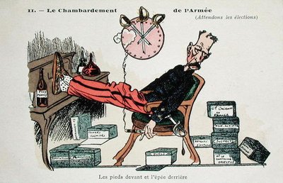 軍隊を逆さまにする（選挙を待とう）」1904年頃（カラーリトグラフ） 作： French School