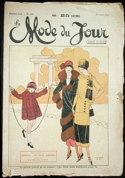 公園にいる二人の女性と一人の少女、「La Mode du Jour」からの挿絵 作： French School
