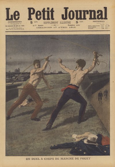 騎馬戦で決闘する2人のタクシードライバー（カラーリトグラフ 作： French School