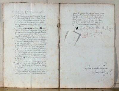 フランスアカデミーの法令からの2ページ、1635年（紙にインク）（179947も参照） 作： French School